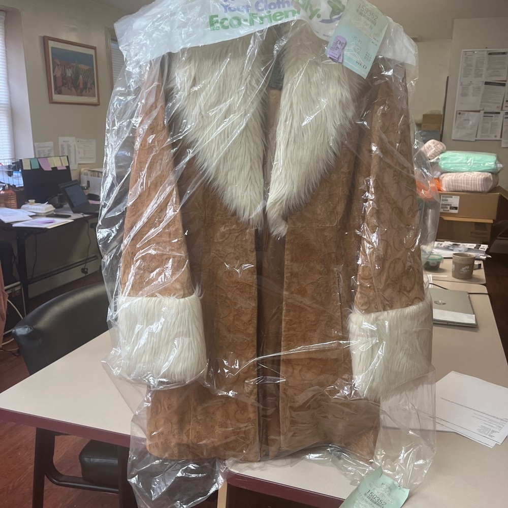 Faux Fur Trimmed Brown Coat
